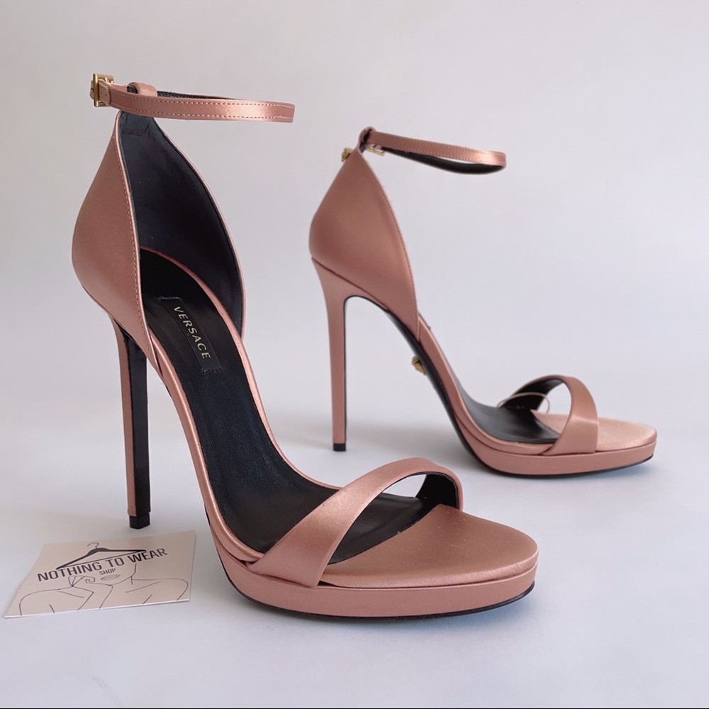 ⭕️ 🆂🅾︎🅻🅳 VERSACE Heels Sandals Satin Beige - Picture 3 of 11